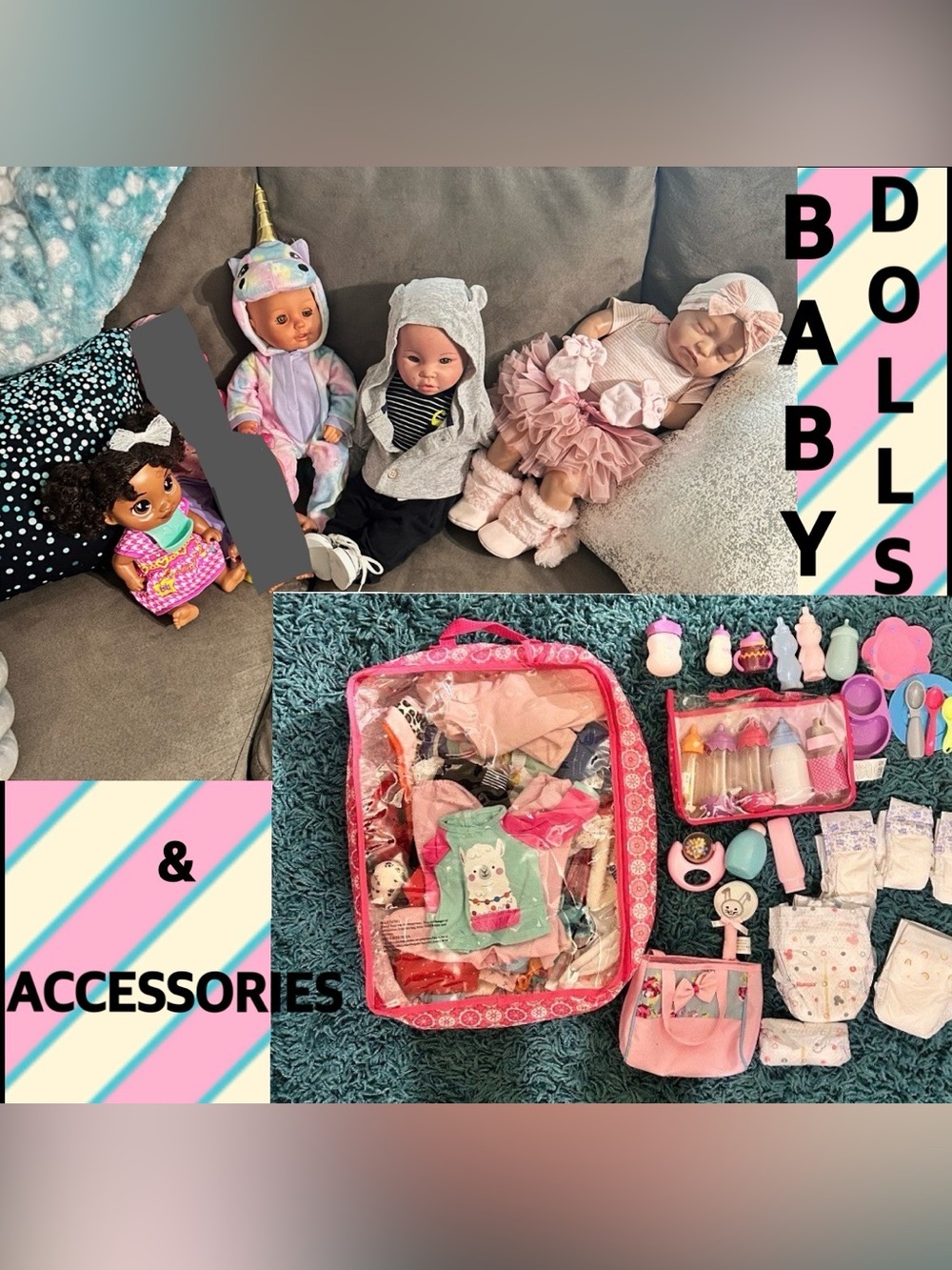 4 baby dolls & accessories